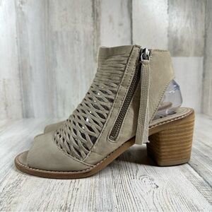 Diba Close Door Open Toe Leather Shoe Bootie Laser Cut Side Zippers Sandal #367